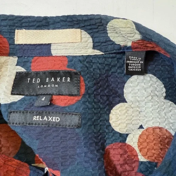 TED BAKER Goyt Seersucker Short Sleeve Men's Button Up Shirt Dot Print Sz Large - Picture 4 of 9